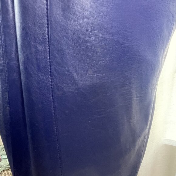 80s Glam Womens Real Leather Dress Navy Blue Ruched Size 9 Glam Rock Dress - Picture 12 of 16